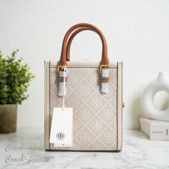 NWT Tory Burch Mini T Monogram North/South Crossbody Tote in Ivory - Picture 4 of 9